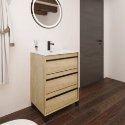 Banyetti Mattila Noir 600mm Floorstanding Vanity Unit With Matt Black Handles - Rustic Oak - thumbnail 2