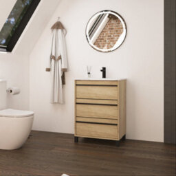Banyetti Mattila Noir 600mm Floorstanding Vanity Unit With Matt Black Handles - Rustic Oak - thumbnail 1