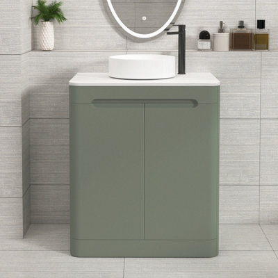 Royal Bathrooms Venice 700mm Sage Green Freestanding Vanity Unit 2 Door With Carrara White Undrilled Worktop & Without Basin - image 1
