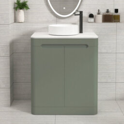 Royal Bathrooms Venice 700mm Sage Green Freestanding Vanity Unit 2 Door With Carrara White Undrilled Worktop & Without Basin - thumbnail 1