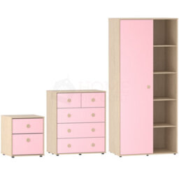 Lassic Junior Vida Neptune Pink & Oak  3 Piece Bedroom Furniture Set - Bedside Table, Drawer Chest, Wardrobe - thumbnail 9