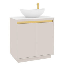 Royal Bathrooms Orion 800mm Warm Taupe Floor Standing Plain White Countertop Vanity Unit 2 Door With Amaze Basin & Brushed Brass Accent Trim - thumbnail 6