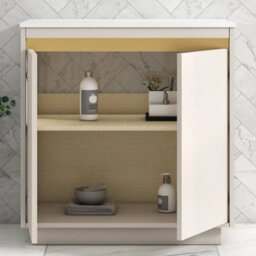 Royal Bathrooms Orion 800mm Warm Taupe Floor Standing Plain White Countertop Vanity Unit 2 Door With Amaze Basin & Brushed Brass Accent Trim - thumbnail 4