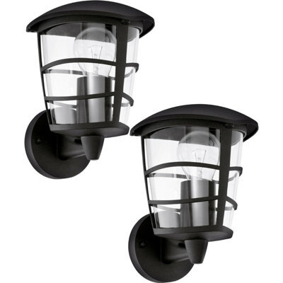 Set Of 2 Modern Black Ip44 Outdoor Wall Lanterns - 60W E27 Porch Lighting - image 1