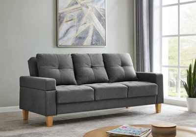 Home Detail Victoria Large 3 Seater Sofa Bed Cushioned Fabric Grey Removable Arm Rest - image 1