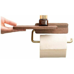 Wall-Mounted Toilet Paper Holder With Wood Stand, No-Screw Installation, Includes Phone Shelf For Bathroom Tissue Storage - thumbnail 4