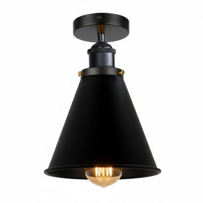 Semi Flush Mount Ceiling Light With E27 Base Industrial Vintage Brass Cone Shade Black Finish For Kitchen Or Dining Room - image 1