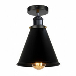 Semi Flush Mount Ceiling Light With E27 Base Industrial Vintage Brass Cone Shade Black Finish For Kitchen Or Dining Room