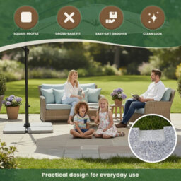 Garden Market Place The Garden Marketplace Granite Cantilever Parasol Base, 25Kg Square Weight Plate With Handling Grooves, Fits Parasols Up To 4M - thumbnail 4