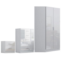 Reflect 2 Door Corner Wardrobe, 5 Drawer Chest, 2 Drawer Bedside - White Gloss & Matt White - Bedroom Furniture Set - thumbnail 5
