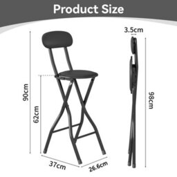 MCC Direct Folding Breakfast Bar Stool Padded High Chair Set Of 2 Black - thumbnail 4