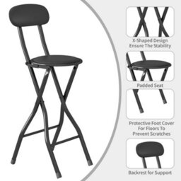 MCC Direct Folding Breakfast Bar Stool Padded High Chair Set Of 2 Black - thumbnail 3