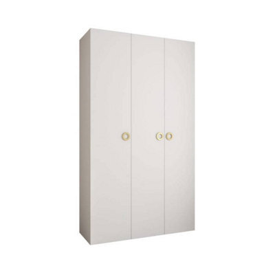 Arte Stylish White Como I Hinged Door Wardrobe H2460mm W1600mm D500mm, Three Doors, Eleven Shelves, Two Hanging Rails, Gold Handles - image 1