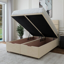 Bedmaster Cream Luxury Velvet Ottoman Divan Base And Lined Headboard Super King - thumbnail 3