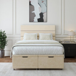 Bedmaster Cream Luxury Velvet Ottoman Divan Base And Lined Headboard Super King