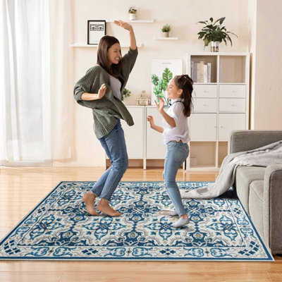Ameha Luna Printed Rug Super Soft Living Room Bedroom Blue Beige Carpet Area Mat-120X170 Cm - image 1