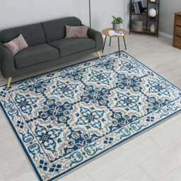 Ameha Luna Printed Rug Super Soft Living Room Bedroom Blue Beige Carpet Area Mat-120X170 Cm - thumbnail 4