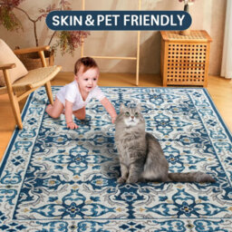 Ameha Luna Printed Rug Super Soft Living Room Bedroom Blue Beige Carpet Area Mat-120X170 Cm - thumbnail 5