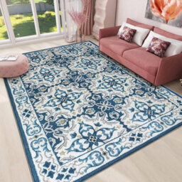 Ameha Luna Printed Rug Super Soft Living Room Bedroom Blue Beige Carpet Area Mat-120X170 Cm - thumbnail 8