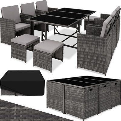 Tectake Garden Table And Chairs Malaga - 10 Seats With Cushions, Dining Table, Rain Cover - Grey - image 1