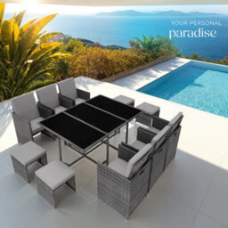 Tectake Garden Table And Chairs Malaga - 10 Seats With Cushions, Dining Table, Rain Cover - Grey - thumbnail 8