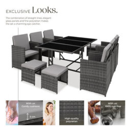 Tectake Garden Table And Chairs Malaga - 10 Seats With Cushions, Dining Table, Rain Cover - Grey - thumbnail 3