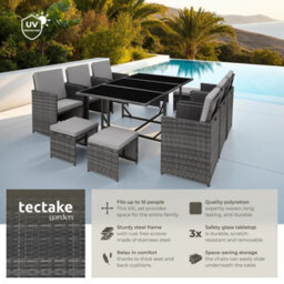 Tectake Garden Table And Chairs Malaga - 10 Seats With Cushions, Dining Table, Rain Cover - Grey - thumbnail 2