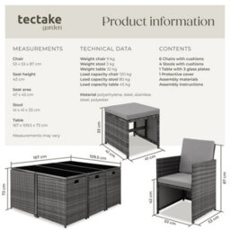 Tectake Garden Table And Chairs Malaga - 10 Seats With Cushions, Dining Table, Rain Cover - Grey - thumbnail 6