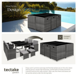 Tectake Garden Table And Chairs Malaga - 10 Seats With Cushions, Dining Table, Rain Cover - Grey - thumbnail 4