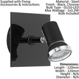 Wall/mirror Light Colour Black Chrome Shade Clear Glass Bulb Gu10 1X3.3W - thumbnail 2