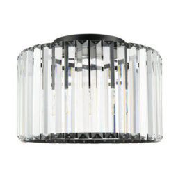 Happy Homewares Modern Chic Matte Black And Clear Crystal Glass Flush Ceiling Light Fitting - thumbnail 3