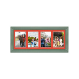 AK Frames 50X20Cm Green Classic Multi Photo Frame With Poppy Red Mount - Holds 4 Apertures (4X) 6X4 Photos - thumbnail 1
