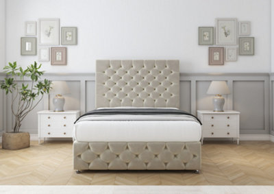 "Comfort Florida Cream Plush Divan Bed Base 2 Drawers Right Side - 26"" Strutted  & 12"" Footboard 4'6 Double" - image 1