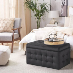 Beliani Luxor Black Velvet Tufted Storage Ottoman Bench - Hinged Top, Hidden Storage, Ready Assembled - thumbnail 2