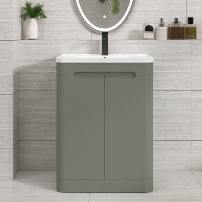 Royal Bathrooms Venice 600mm Sage Green Floor Standing Vanity Unit 2 Door With Ceramic Basin - image 1