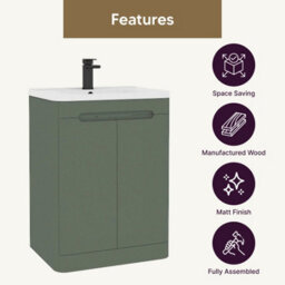 Royal Bathrooms Venice 600mm Sage Green Floor Standing Vanity Unit 2 Door With Ceramic Basin - thumbnail 9