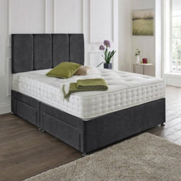 Dining Tables Zanzibar Headboard Divan Set , 2 Drawer On Same Side With Sprung 1500 Comfort Mattress - Chenille Charcoal - King - thumbnail 1