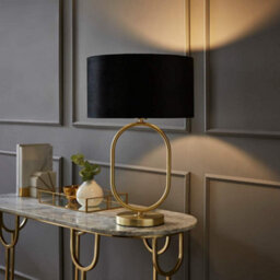 Valuelights Antonia Black Velvet Drum Lamp Shade Brushed Gold Oval Table Lamp - thumbnail 3