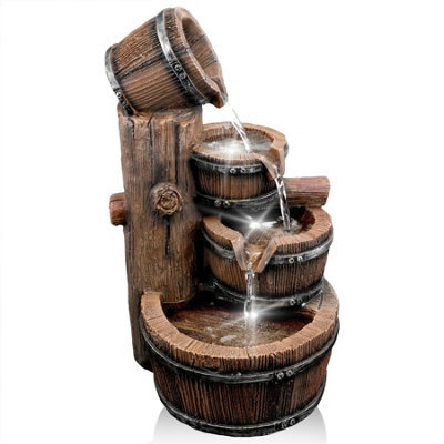 Geezy Barrel Water Feature Outdoor Indoor Led Fountain Waterfall Garden Decor - image 1