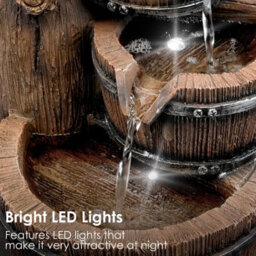 Geezy Barrel Water Feature Outdoor Indoor Led Fountain Waterfall Garden Decor - thumbnail 2