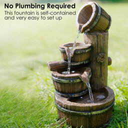 Geezy Barrel Water Feature Outdoor Indoor Led Fountain Waterfall Garden Decor - thumbnail 5