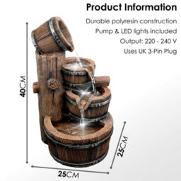 Geezy Barrel Water Feature Outdoor Indoor Led Fountain Waterfall Garden Decor - thumbnail 6