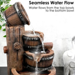 Geezy Barrel Water Feature Outdoor Indoor Led Fountain Waterfall Garden Decor - thumbnail 3
