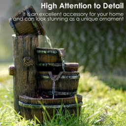 Geezy Barrel Water Feature Outdoor Indoor Led Fountain Waterfall Garden Decor - thumbnail 4