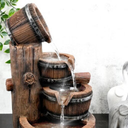 Geezy Barrel Water Feature Outdoor Indoor Led Fountain Waterfall Garden Decor - thumbnail 7