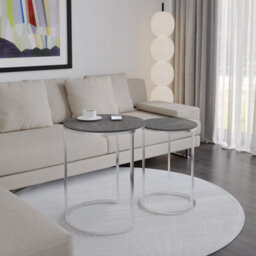 Urbn-Living Urbnliving 60Cm Height Black Marble Wood Top With Chrome Metal Legs Round Nesting Stackable Sofa Side Bedside End Table Set Of 2 - thumbnail 3
