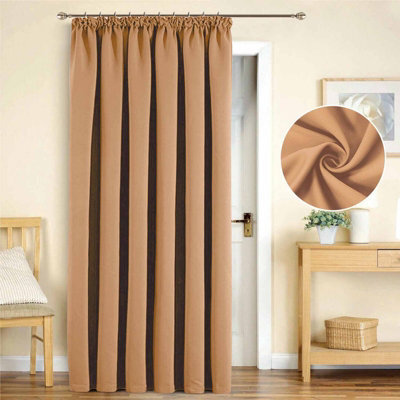 Oxford Homeware Plain Beige 230Gsm Blackout Curtain Thermal Insulated Pencil Pleat For Door Curtain (W)168Cmx(L)213Cm Single Panel - image 1