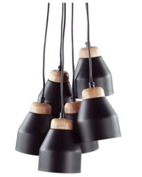 Beliani Cluster Pendant Lamp - Black Metal And Light Wood, 6 Integrated Lights, 68Cm Drop - thumbnail 2