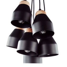 Beliani Cluster Pendant Lamp - Black Metal And Light Wood, 6 Integrated Lights, 68Cm Drop - thumbnail 3