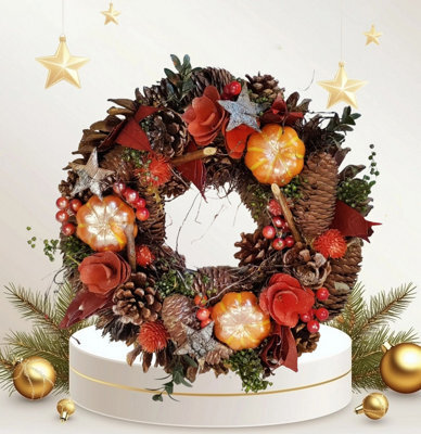 SNOW WHITE 30Cm Autumn Christmas Door Wreath Small Decorative Wreath With Orange Foliage - image 1
